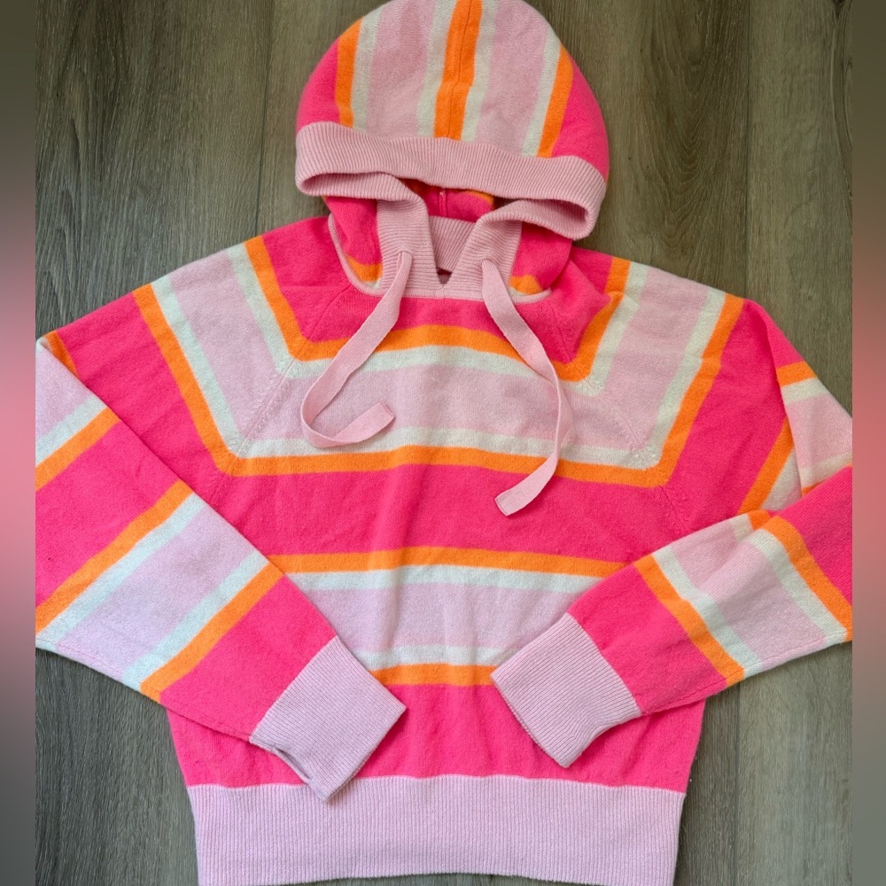 Crush Collection 100% Cashmere Pink Stripe Hoodie Pullover Sweater Size 2 $265